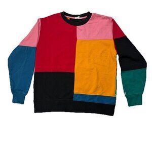 Vans Mens M Red Orange Pink Black Colorblock Crew Neck Retro Sweater